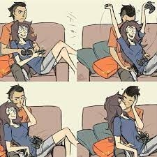 Couple playing video games together